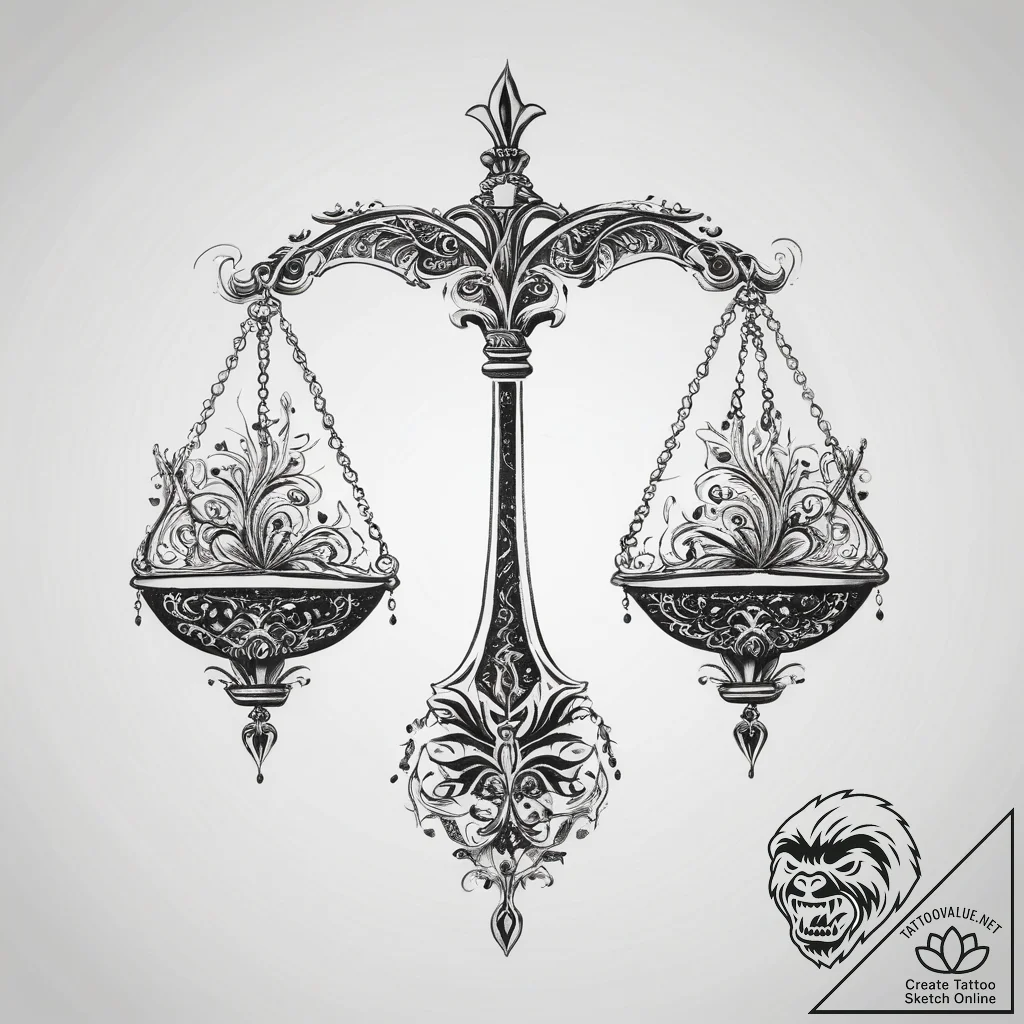 Tattoo sketch libra's scales, appearing as a... - tattoo sketch (№1753764419_0, 29.07.2025 04:46) — tattoovalue.net