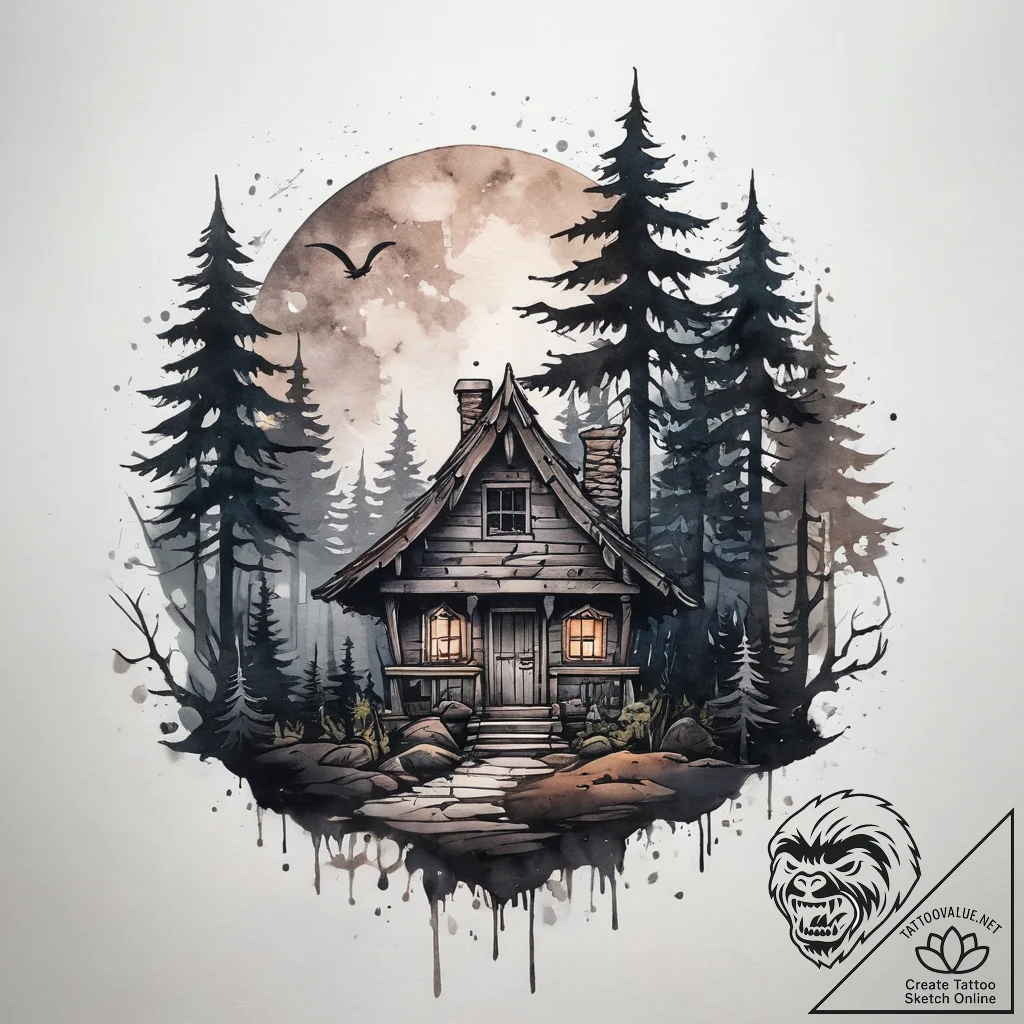 A tattoo design of baba yaga's hut on chicken... - tattoo sketch (№1753764612_0, 29.07.2025 04:50) — tattoovalue.net