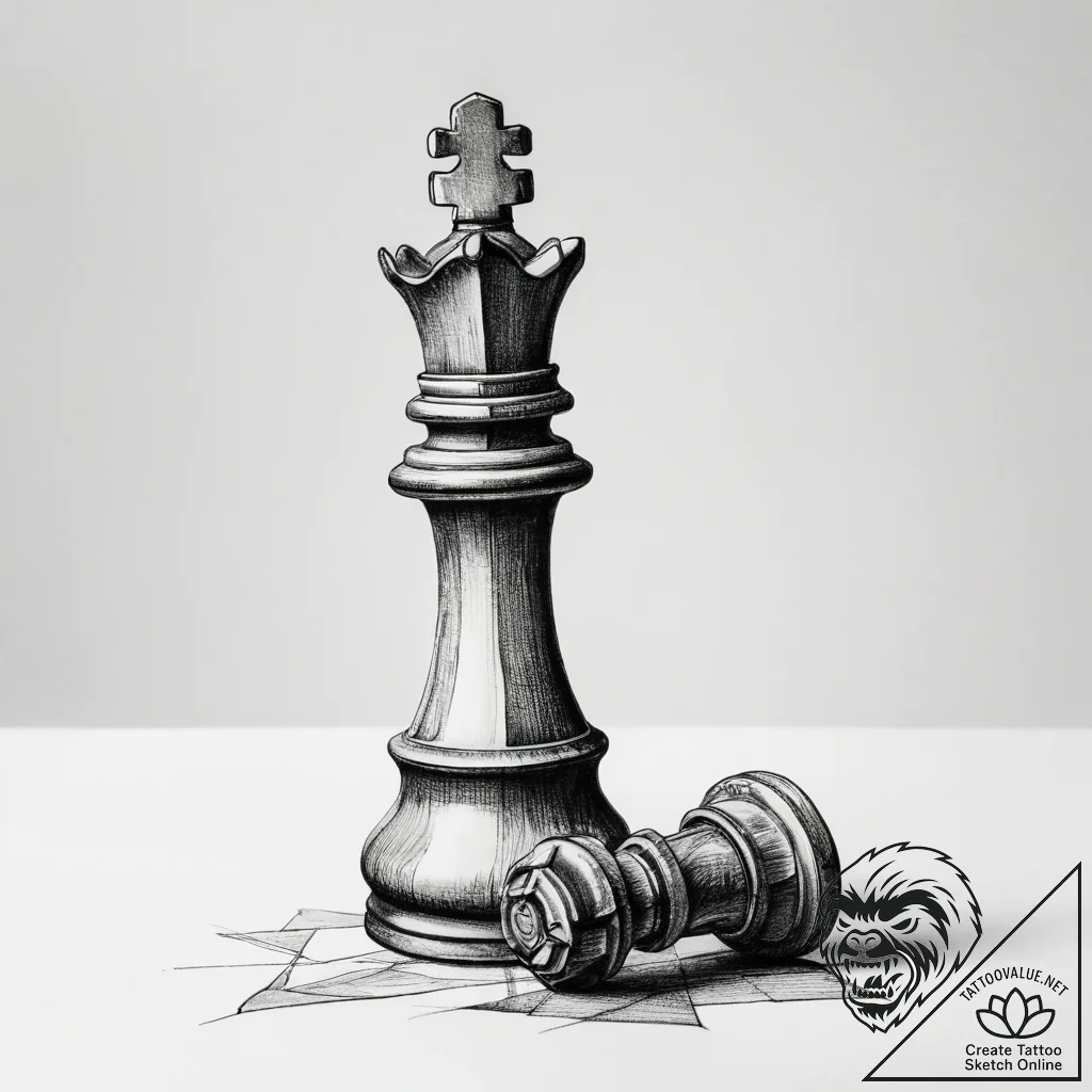 Tattoo sketch a victorious chess piece standi... - tattoo sketch (№1753765004_0, 29.07.2025 04:56) — tattoovalue.net