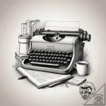 A cozy, messy writer’s desk with a vintage ty… – tattoo sketch (№1753765393_0, 29.07.2025 05:03) — tattoovalue.net