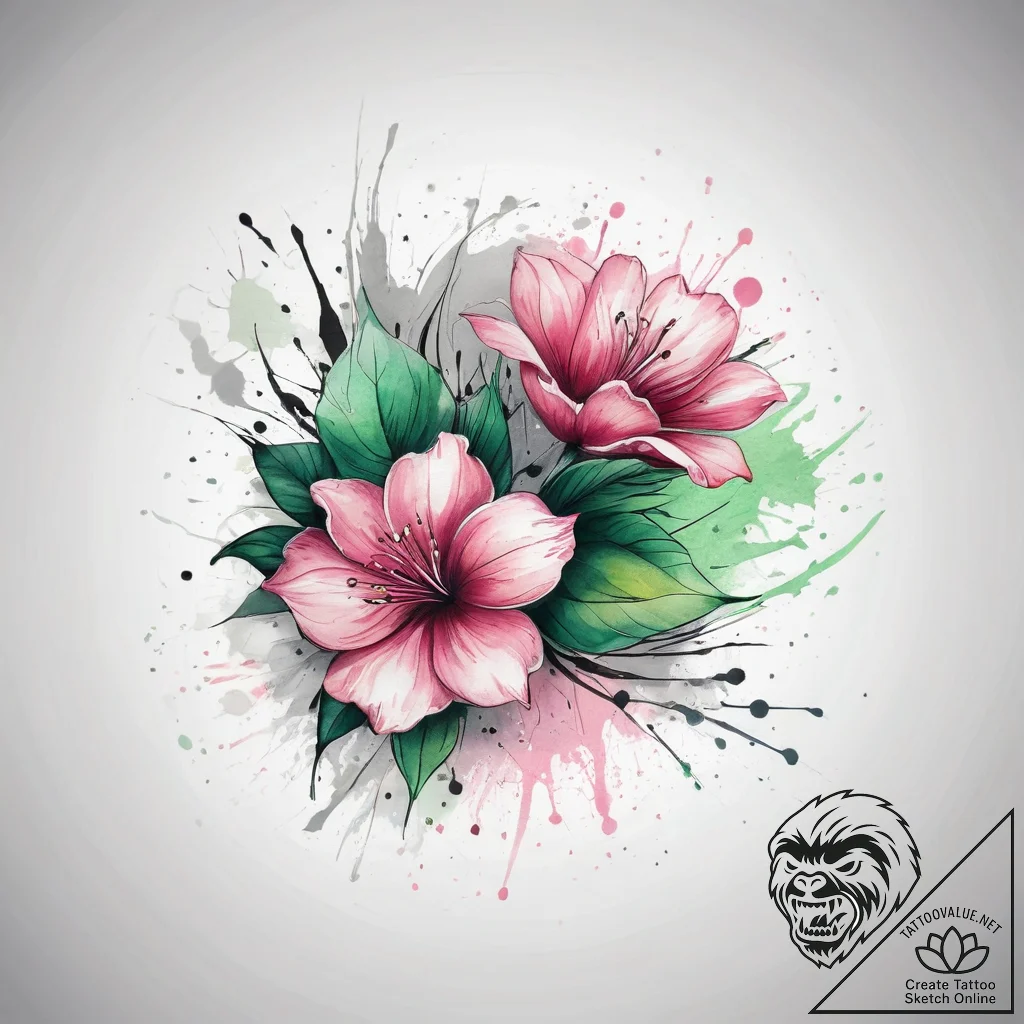 Tattoo sketch: watercolor splashes of pink, g... - tattoo sketch (№1753765978_0, 29.07.2025 05:12) — tattoovalue.net
