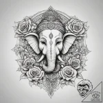 Ganesha, tattoo drawing outline, sepia tone s… – tattoo sketch (№1753767151_0, 29.07.2025 05:32) — tattoovalue.net