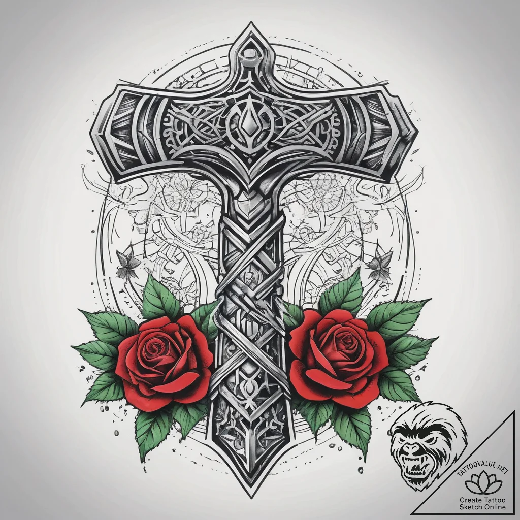 Thor's hammer, tattoo flash sheet design, chi... - tattoo sketch (№1753767932_0, 29.07.2025 05:45) — tattoovalue.net