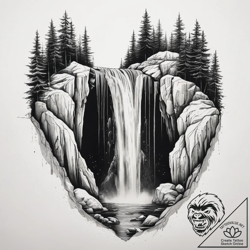 A frozen waterfall, captured in intricate det... - tattoo sketch (№1753768908_0, 29.07.2025 06:01) — tattoovalue.net