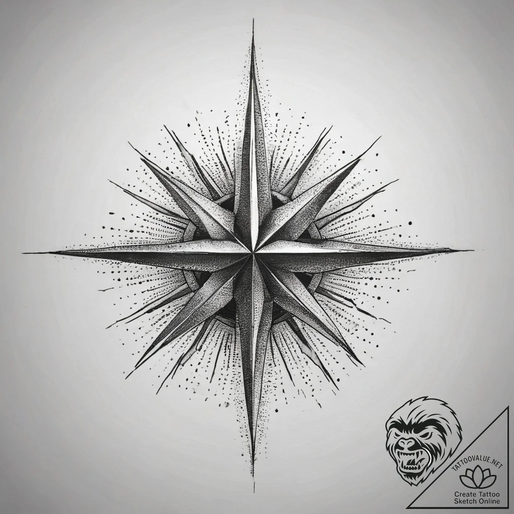 Tattoo sketch a single, glowing "north star"... - tattoo sketch (№1753769303_0, 29.07.2025 06:08) — tattoovalue.net
