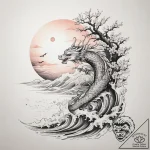 Tattoo sketch a sunrise and sunset over a sha… – tattoo sketch (№1753770091_0, 29.07.2025 06:21) — tattoovalue.net