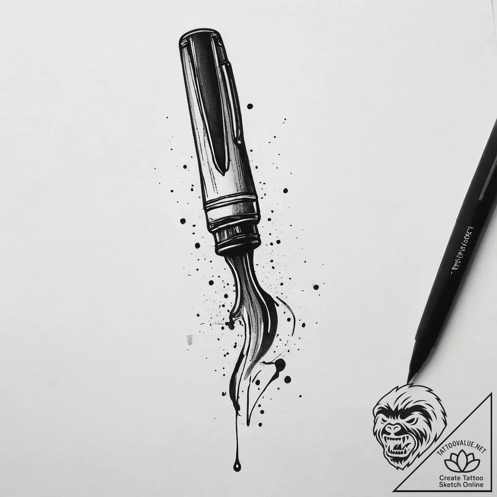 Fountain pen with an ink spill, concept art f... - tattoo sketch (№1753772243_0, 29.07.2025 06:57) — tattoovalue.net