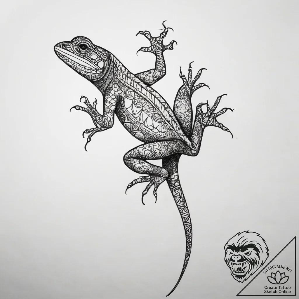 Lizard, artistic tattoo sketch, fine lines, d... - tattoo sketch (№1753773026_0, 29.07.2025 07:10) — tattoovalue.net