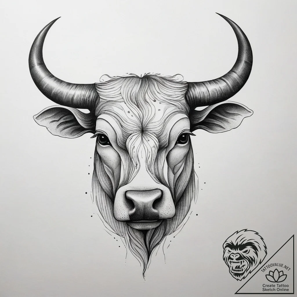 Tattoo design a taurus bull's silhouette in s... - tattoo sketch (№1753773220_0, 29.07.2025 07:13) — tattoovalue.net