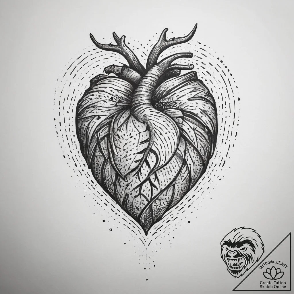 Tattoo design a heart with a subtle fingerpri... - tattoo sketch (№1753773607_0, 29.07.2025 07:20) — tattoovalue.net
