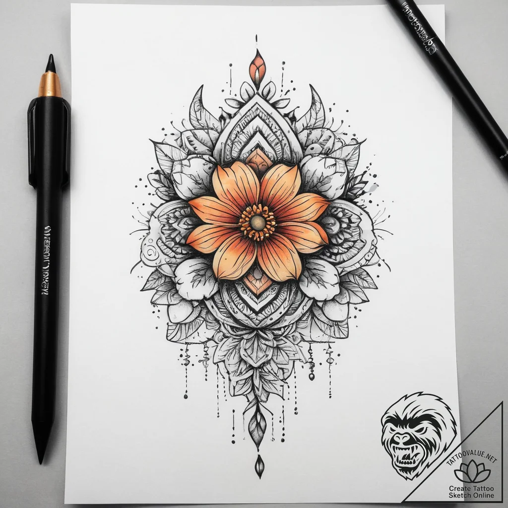 Tattoo design a minimalist floral design on t... - tattoo sketch (№1753774581_0, 29.07.2025 07:36) — tattoovalue.net