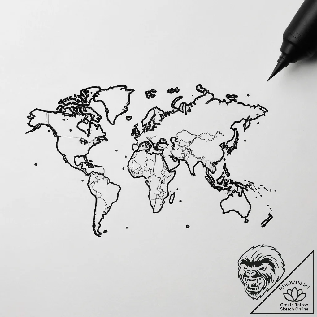 World map - tattoo sketch (№1753774970_0, 29.07.2025 07:42) — tattoovalue.net