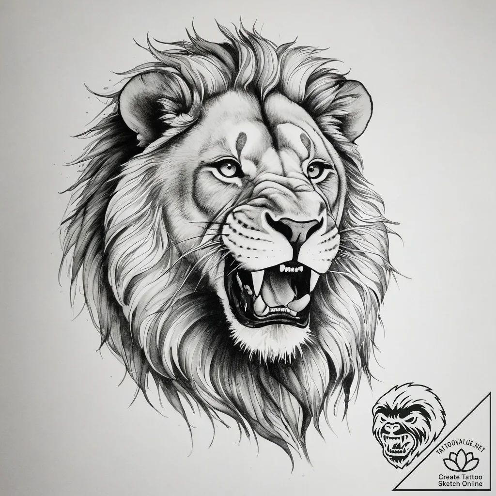 Tattoo sketch a lion roaring after a successf... - tattoo sketch (№1753775165_0, 29.07.2025 07:46) — tattoovalue.net