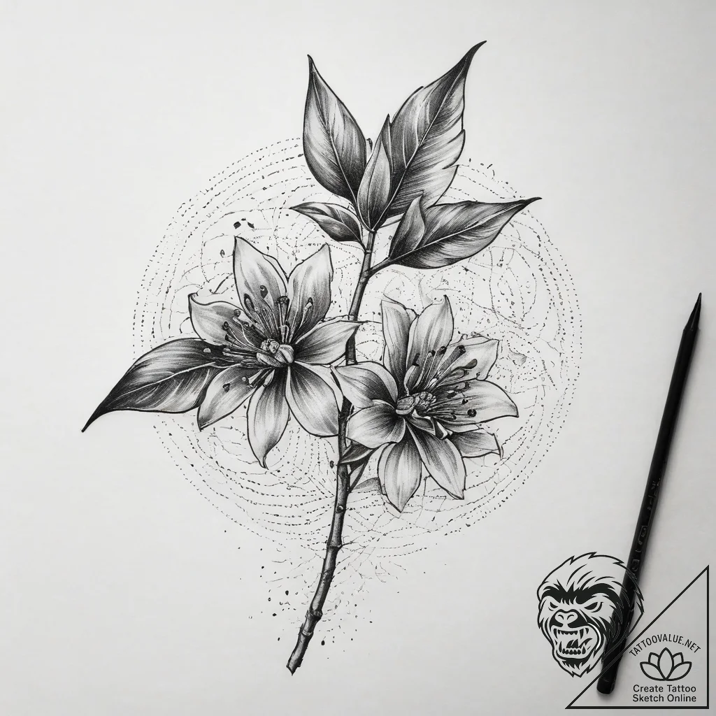 Blackthorn, artistic tattoo sketch, dotwork t... - tattoo sketch (№1753775362_0, 29.07.2025 07:49) — tattoovalue.net