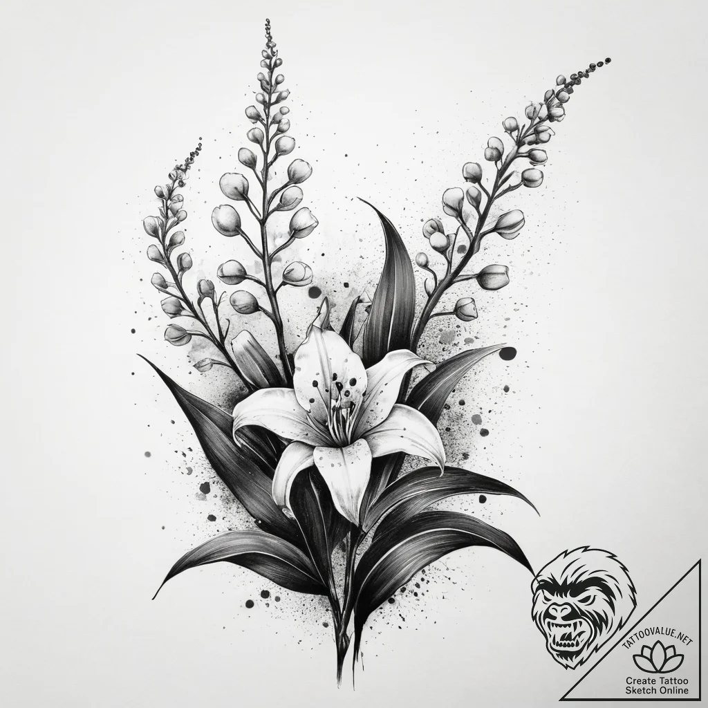 Lilies of the valley, ink illustration for ta... - tattoo sketch (№1753776536_0, 29.07.2025 08:08) — tattoovalue.net