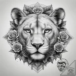Tattoo sketch a powerful lioness face, serene… – tattoo sketch (№1753778479_0, 29.07.2025 08:41) — tattoovalue.net