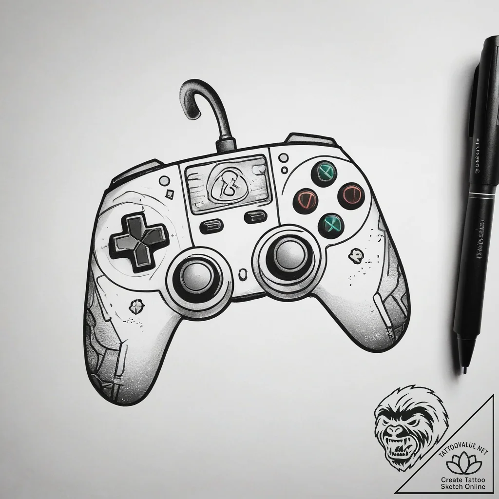 Tattoo design a controller face button with a... - tattoo sketch (№1753780244_0, 29.07.2025 09:10) — tattoovalue.net
