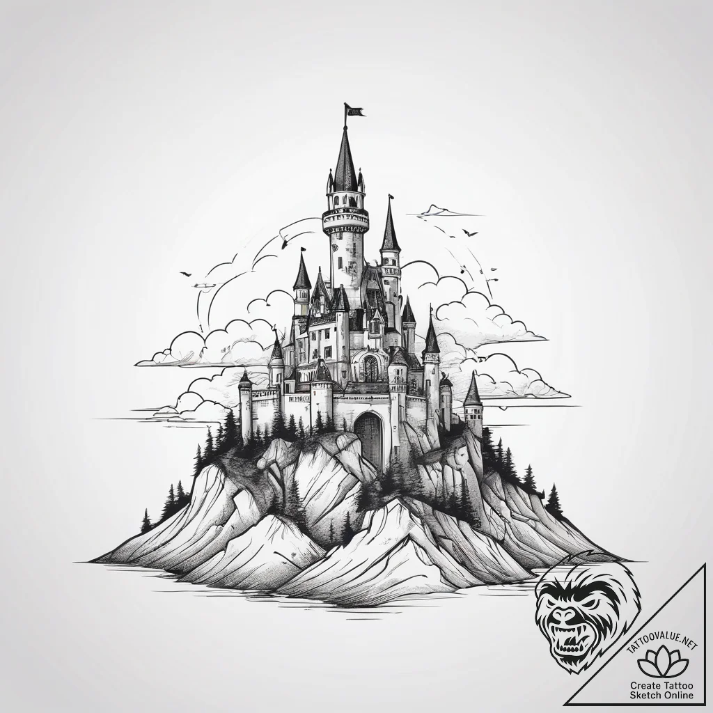 Tattoo sketch a pixelated castle silhouette o... - tattoo sketch (№1753801063_0, 29.07.2025 14:57) — tattoovalue.net
