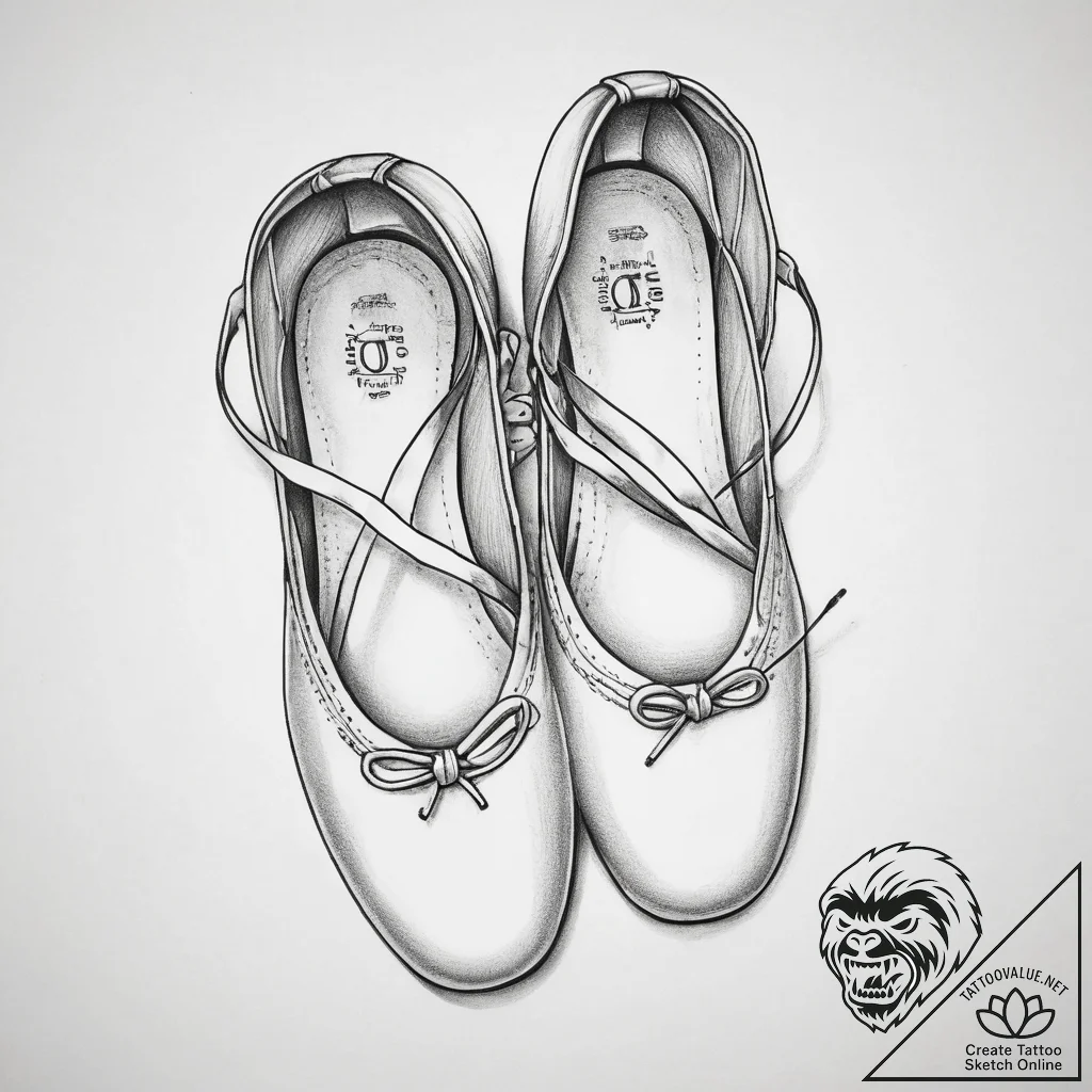 Tattoo design a pair of ballet shoes, one on... - tattoo sketch (№1753801871_0, 29.07.2025 15:11) — tattoovalue.net