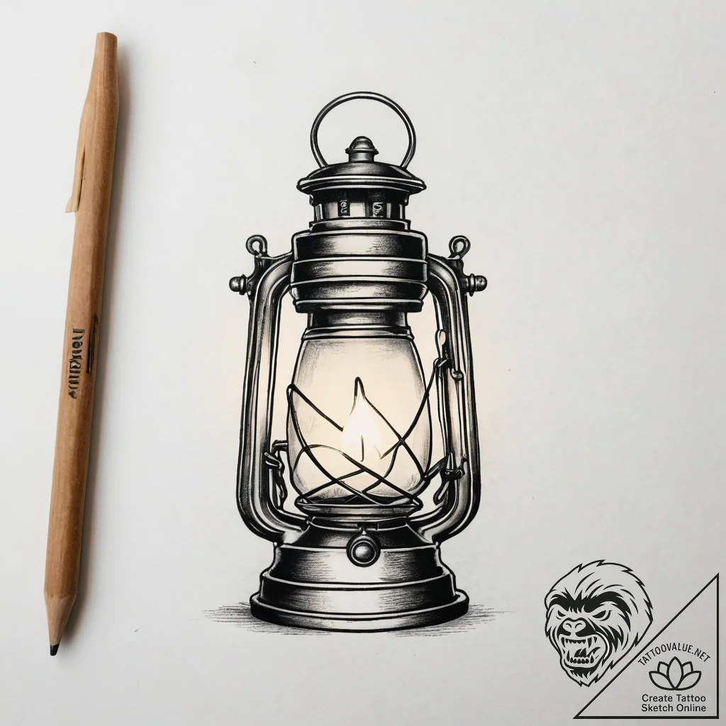 Tattoo sketch a single, glowing lantern in da... - tattoo sketch (№1753802269_0, 29.07.2025 15:17) — tattoovalue.net
