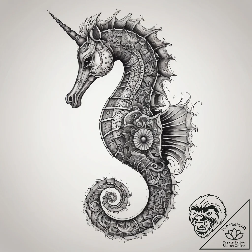 A hippocampus (mythological seahorse), concep... - tattoo sketch (№1753802469_0, 29.07.2025 15:21) — tattoovalue.net