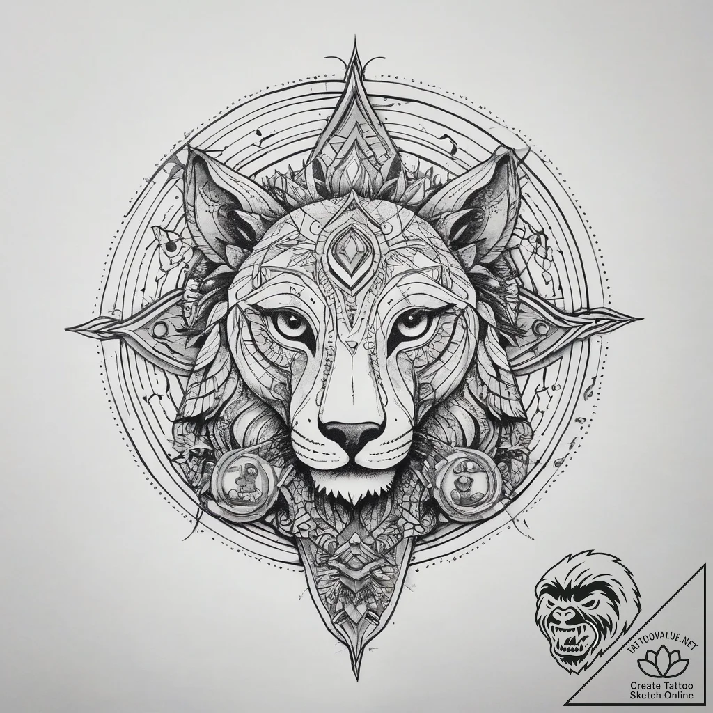 Tattoo design a zodiac animal guarding an anc... - tattoo sketch (№1753805276_0, 29.07.2025 16:07) — tattoovalue.net