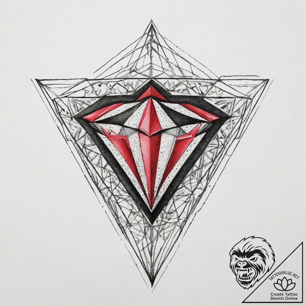 Diamond, artistic tattoo sketch, black and re... - tattoo sketch (№1753806685_0, 29.07.2025 16:31) — tattoovalue.net