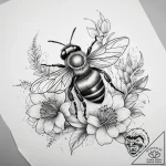 Tattoo sketch a delicate bee buzzing around a… – tattoo sketch (№1753807087_0, 29.07.2025 16:38) — tattoovalue.net