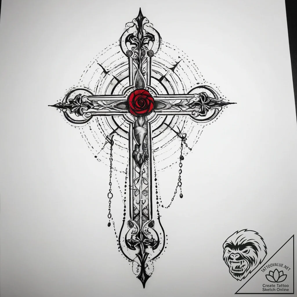 Rosary, tattoo sketch design, black and red i... - tattoo sketch (№1753807896_0, 29.07.2025 16:51) — tattoovalue.net