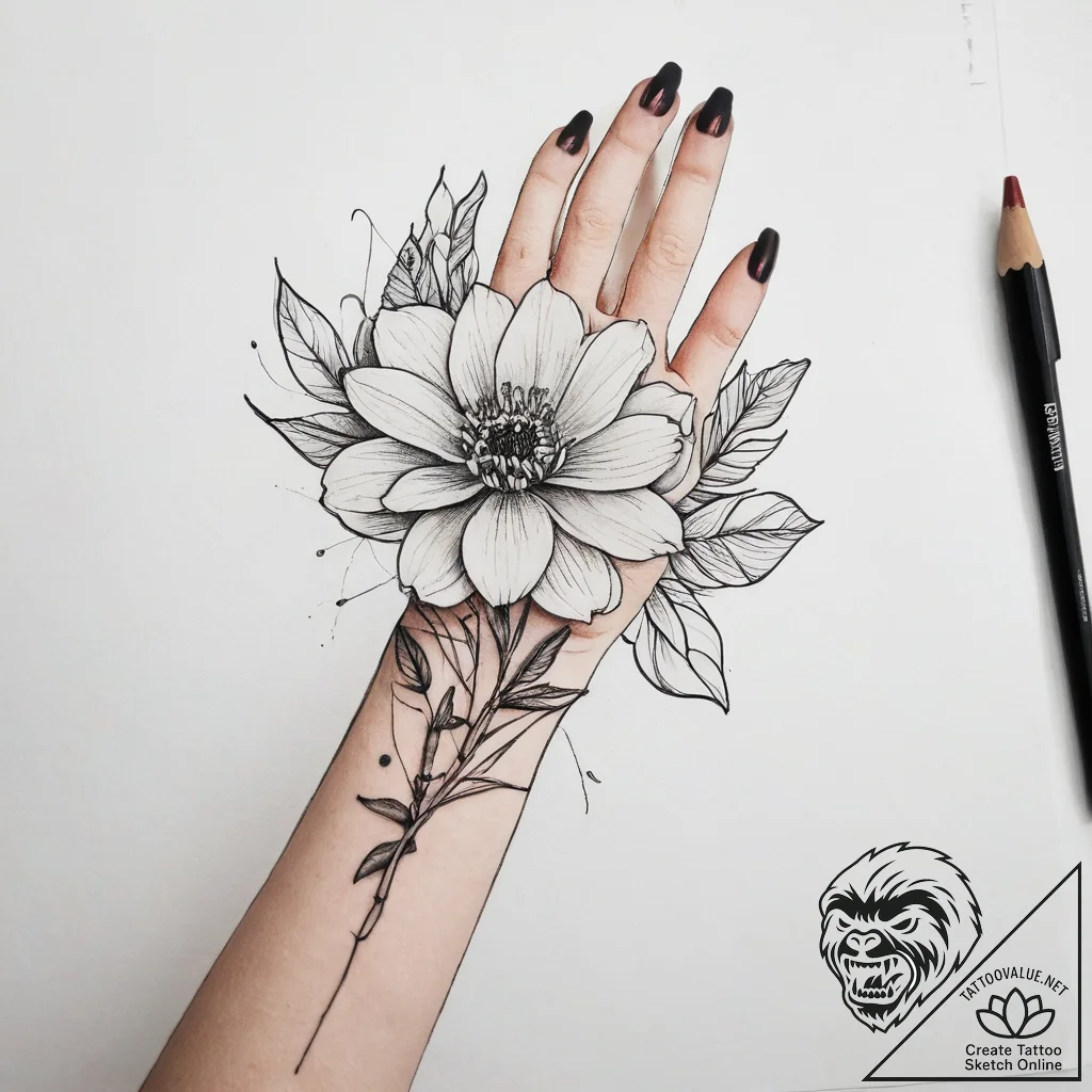 Tattoo sketch a woman's hand gently caressing... - tattoo sketch (№1753808297_0, 29.07.2025 16:58) — tattoovalue.net