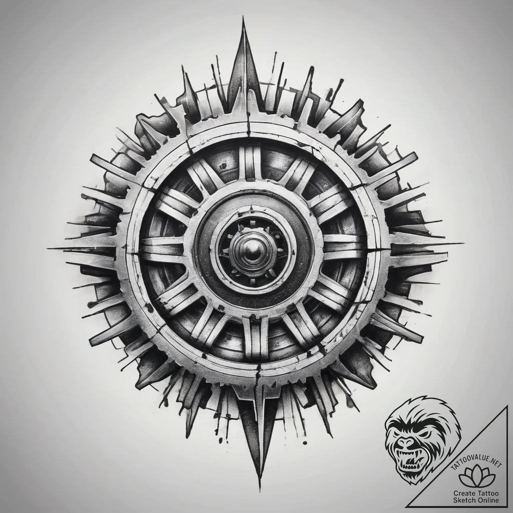A close-up on the weathered, greasy gears of... - tattoo sketch (№1753808500_0, 29.07.2025 17:01) — tattoovalue.net