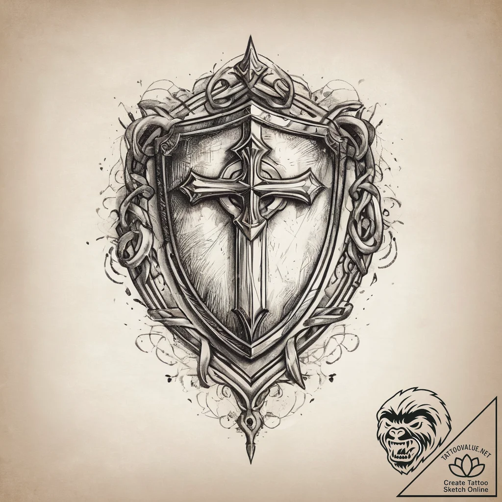 Tattoo design a shield with a stylized symbol... - tattoo sketch (№1753808708_0, 29.07.2025 17:05) — tattoovalue.net