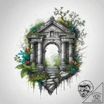 Tattoo design an ancient ruin covered in vine… – tattoo sketch (№1753810711_0, 29.07.2025 17:38) — tattoovalue.net