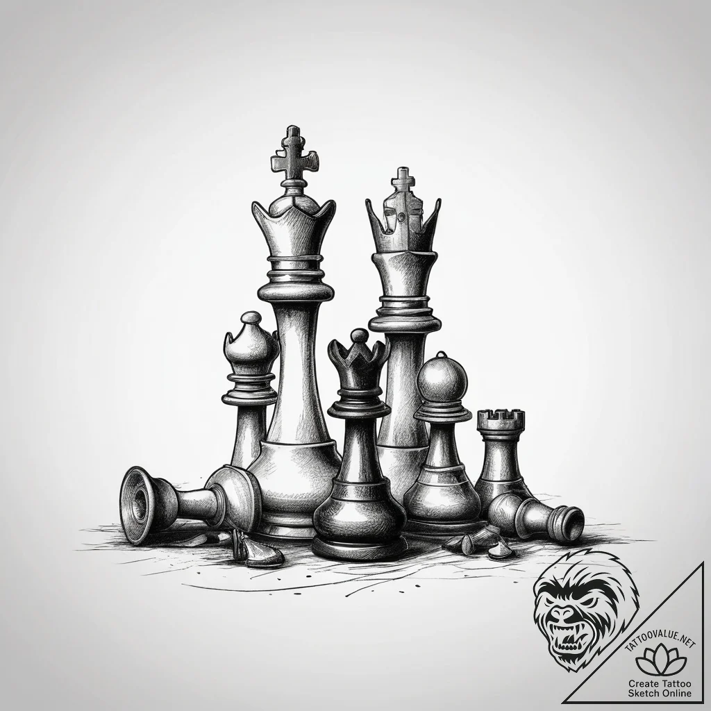 Tattoo sketch a victorious chess piece standi... - tattoo sketch (№1753811511_0, 29.07.2025 17:51) — tattoovalue.net