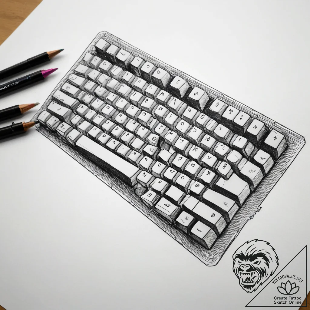 Tattoo design a gaming keyboard with custom k... - tattoo sketch (№1753811908_0, 29.07.2025 17:58) — tattoovalue.net
