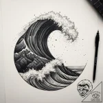 A powerful wave crashing against black volcan… – tattoo sketch (№1753812299_0, 29.07.2025 18:04) — tattoovalue.net