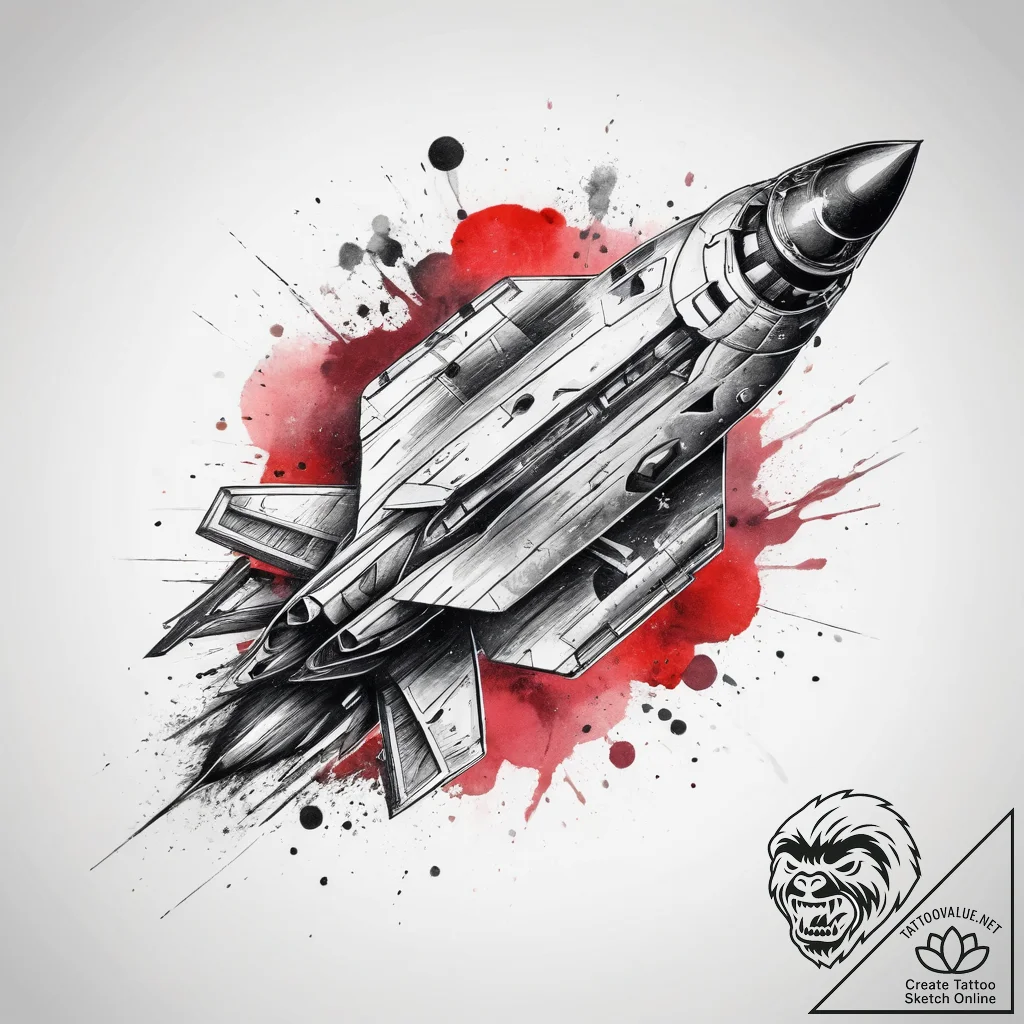 Tattoo sketch a stylized spaceship soaring th... - tattoo sketch (№1753812885_0, 29.07.2025 18:14) — tattoovalue.net