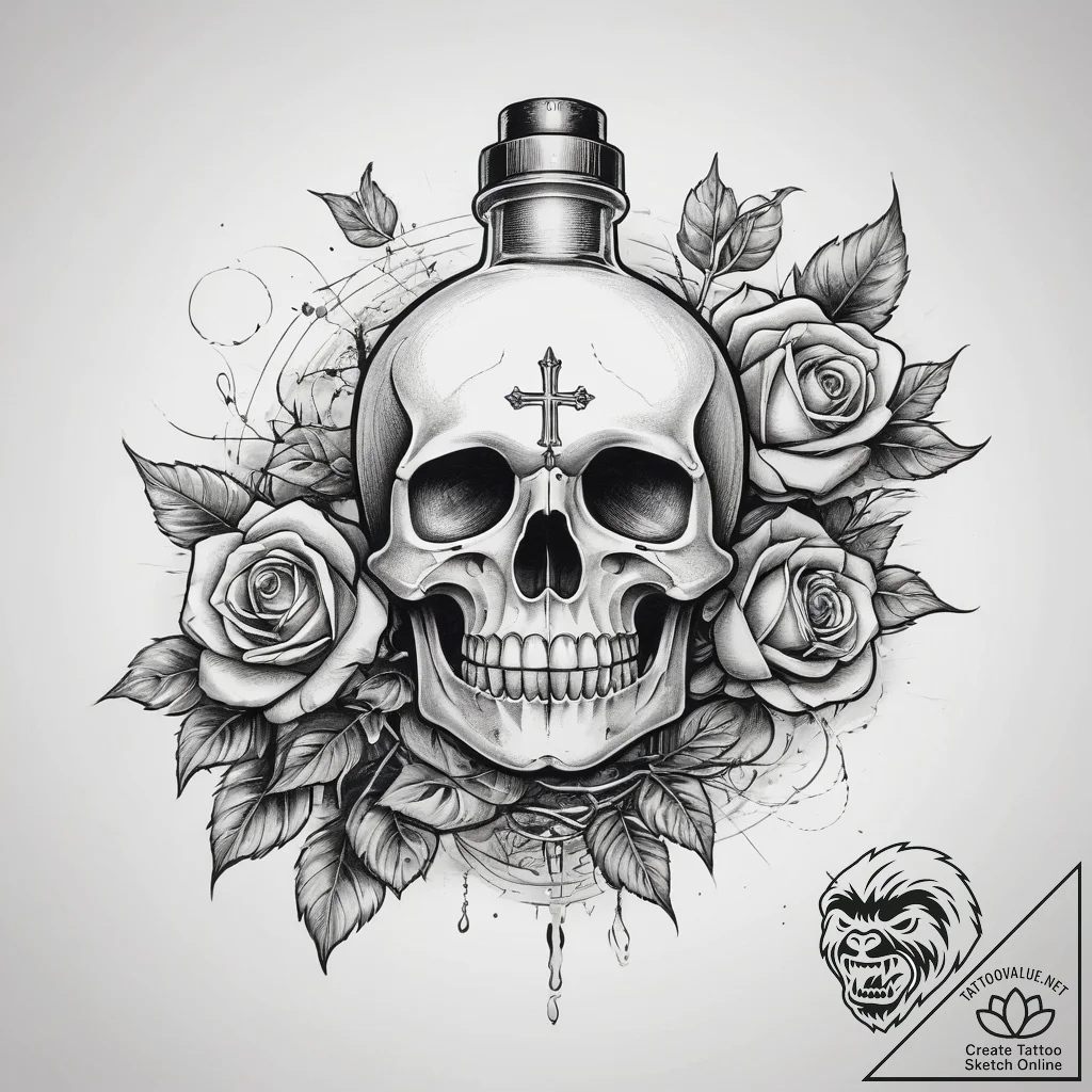 A health potion bottle (from video games), co... - tattoo sketch (№1753813481_0, 29.07.2025 18:24) — tattoovalue.net