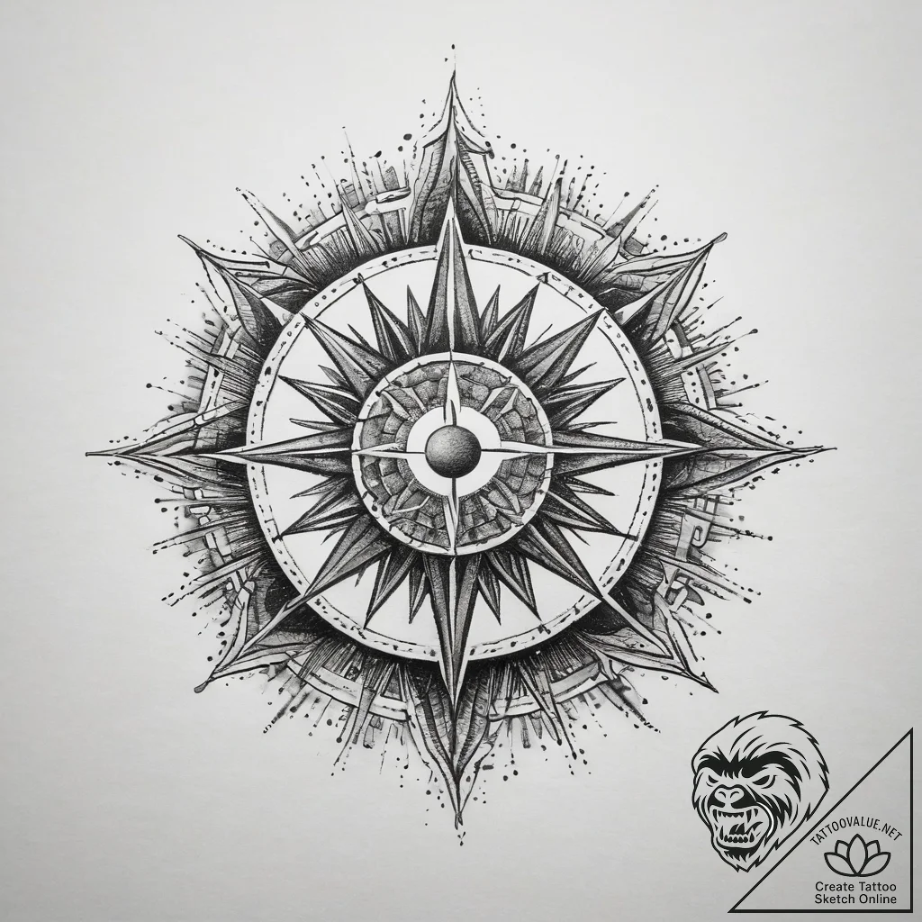A geometric tattoo design of the kolovrat sun... - tattoo sketch (№1753814073_0, 29.07.2025 18:34) — tattoovalue.net