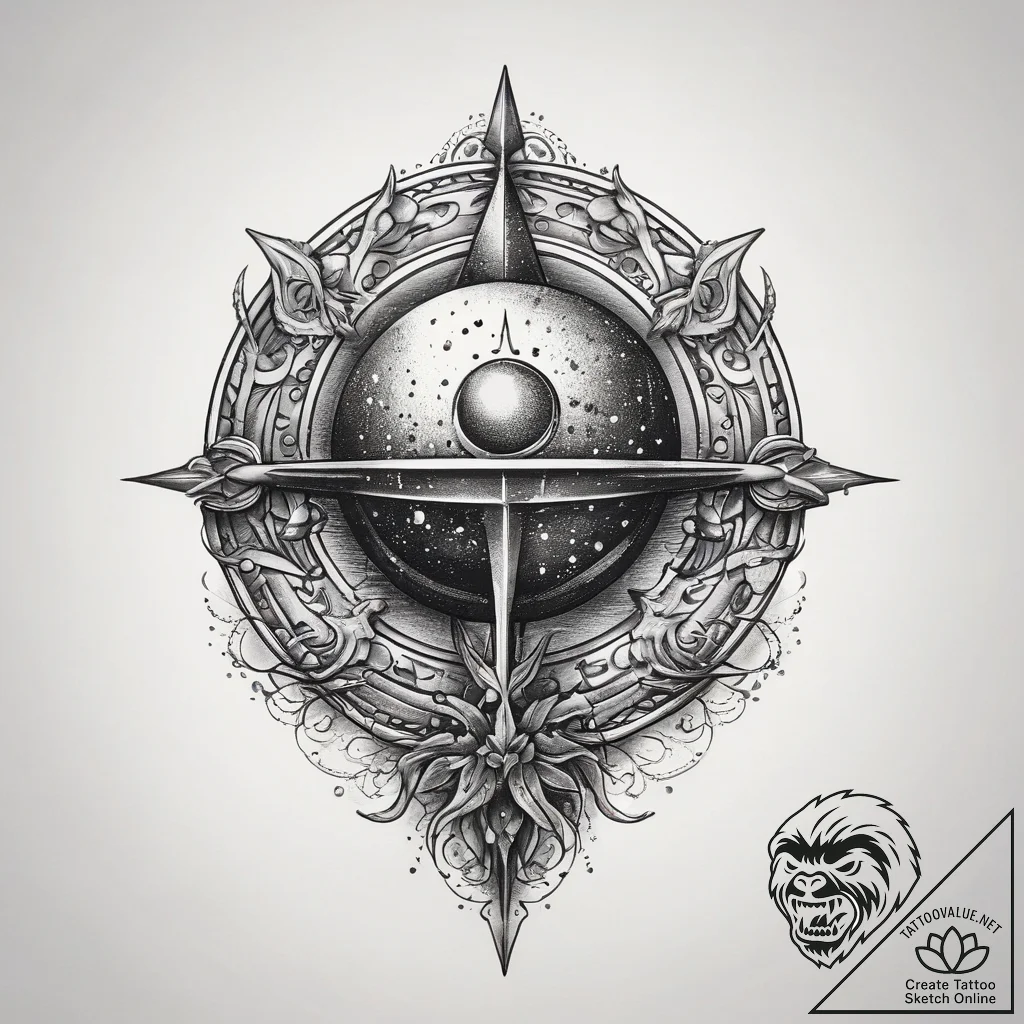Tattoo sketch a magical staff with an element... - tattoo sketch (№1753814665_0, 29.07.2025 18:44) — tattoovalue.net