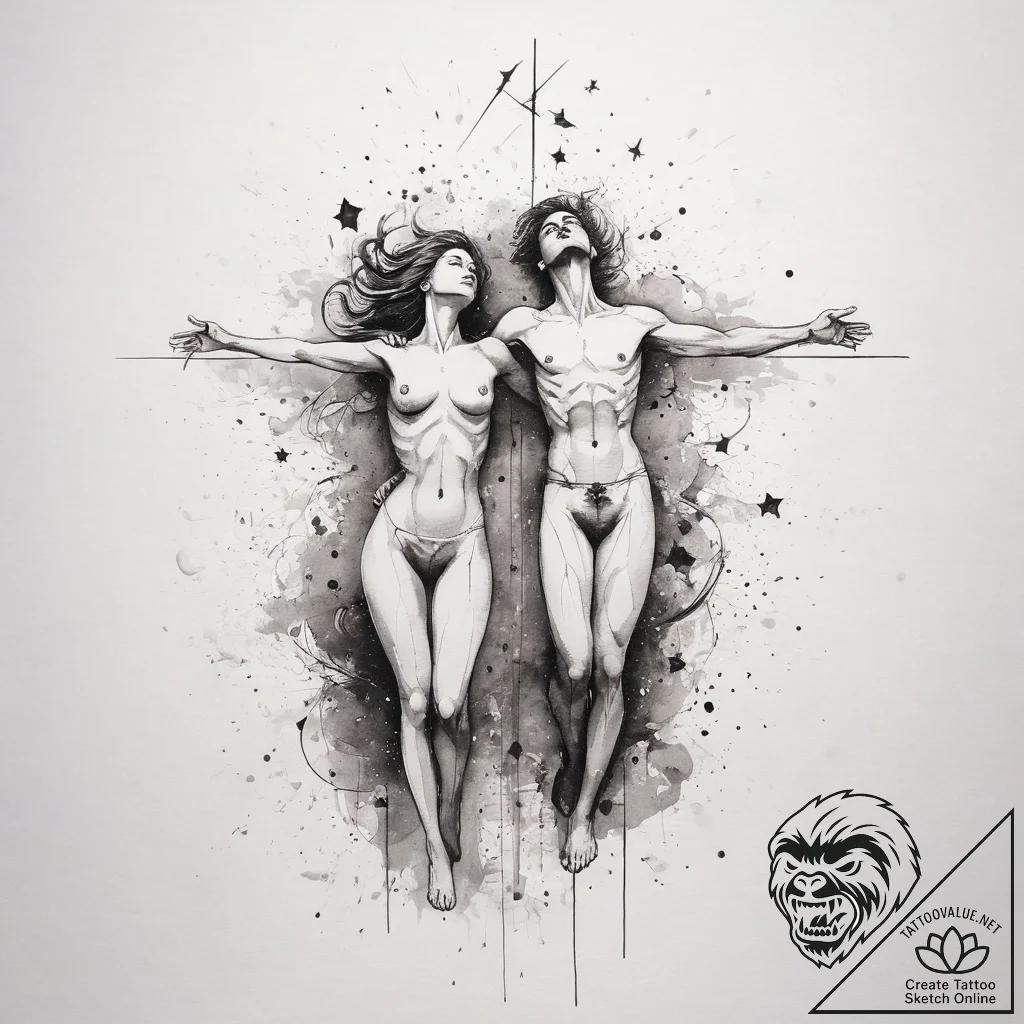 Tattoo design a dreamlike scene of two figure... - tattoo sketch (№1753815446_0, 29.07.2025 18:57) — tattoovalue.net