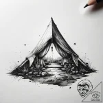 A single, illuminated tent in the vast, dark… – tattoo sketch (№1753815856_0, 29.07.2025 19:04) — tattoovalue.net