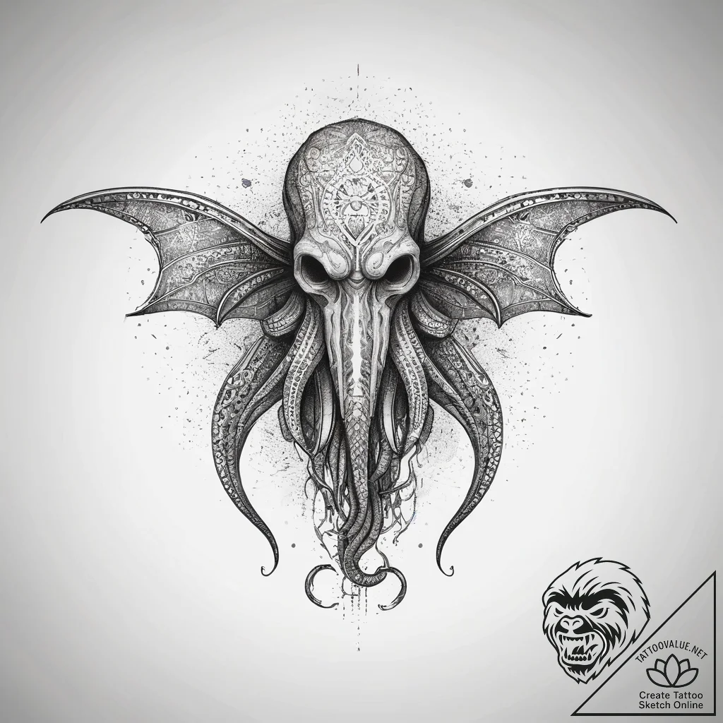 Cthulhu, tattoo drawing outline, vibrant colo... - tattoo sketch (№1753816248_0, 29.07.2025 19:10) — tattoovalue.net