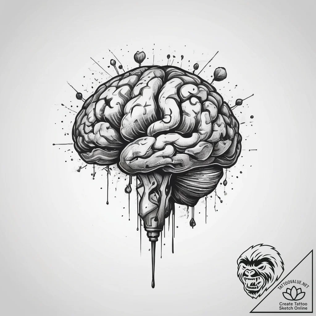 Tattoo design a brain with a joystick growing... - tattoo sketch (№1753817818_0, 29.07.2025 19:36) — tattoovalue.net