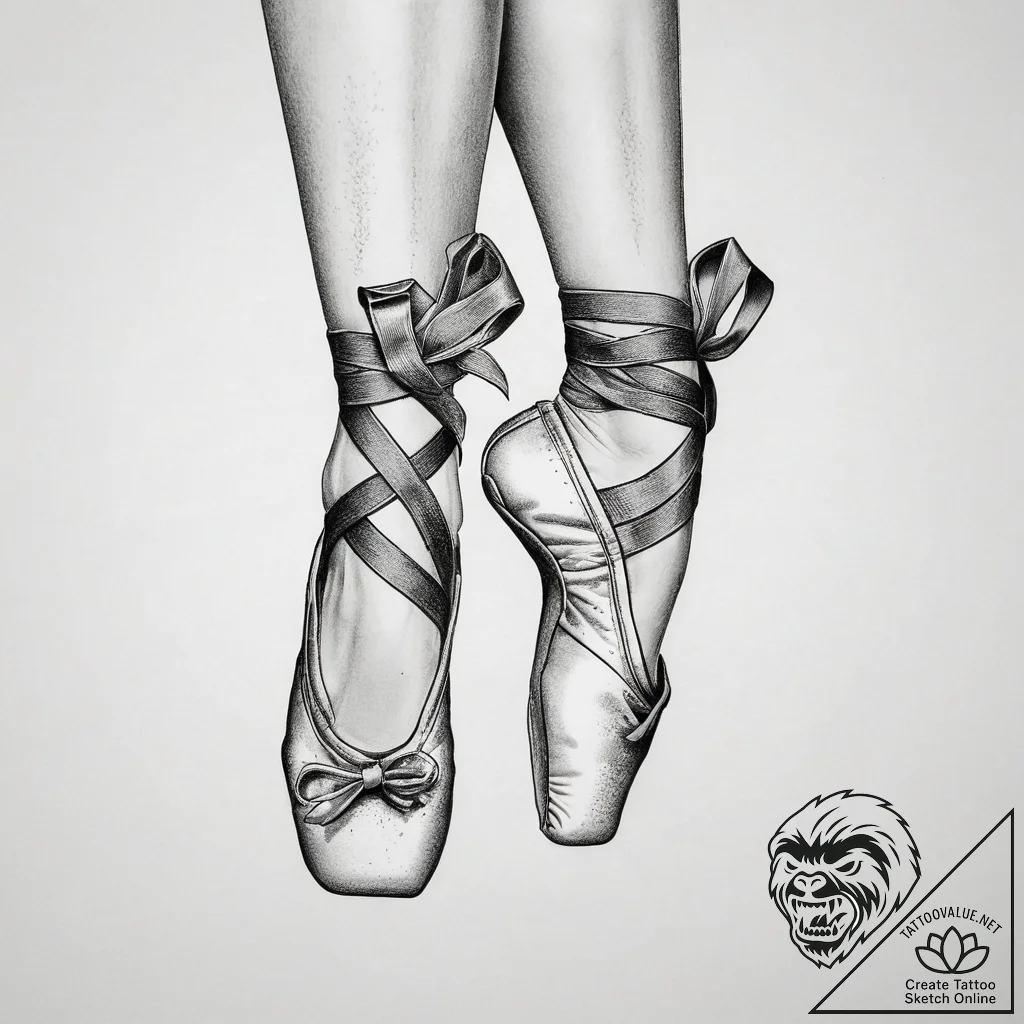 Tattoo design a graceful ballet slipper with... - tattoo sketch (№1753818590_0, 29.07.2025 19:49) — tattoovalue.net