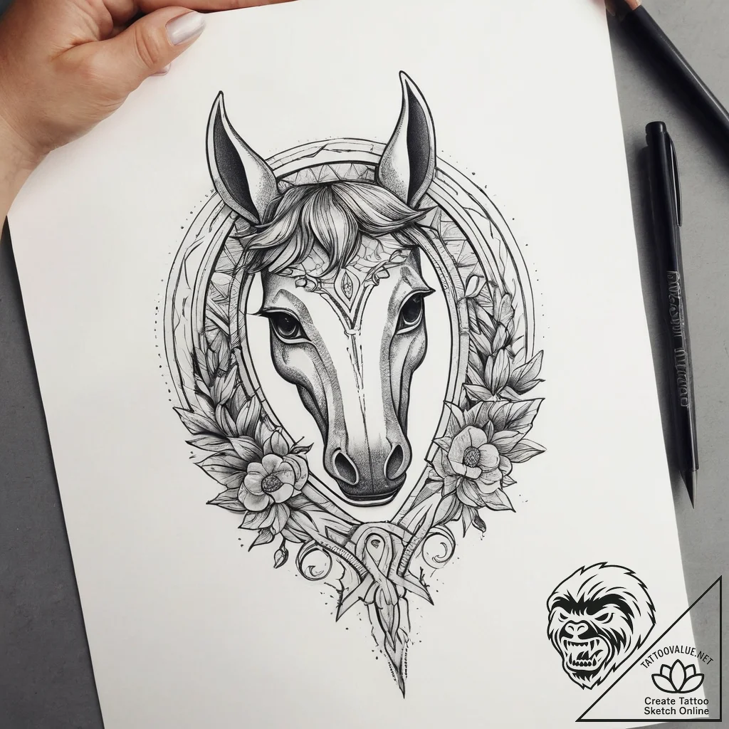 Horseshoe, tattoo line art, rough sketchy lin... - tattoo sketch (№1753818980_0, 29.07.2025 19:56) — tattoovalue.net