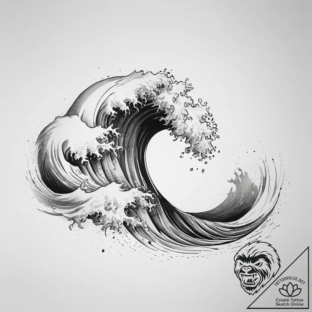 Tattoo design an abstract wave crashing and d... - tattoo sketch (№1753819173_0, 29.07.2025 19:59) — tattoovalue.net