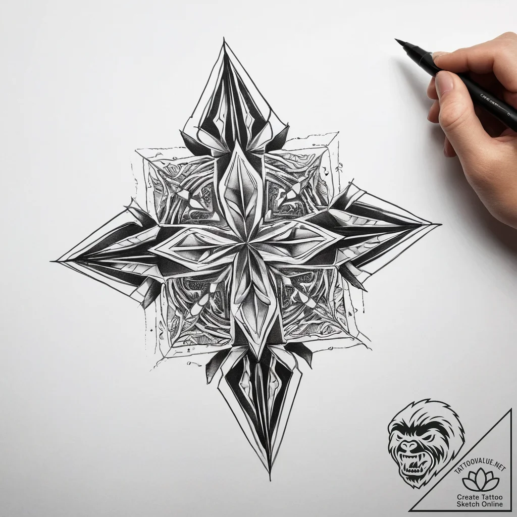 A person folding a complex origami figure., t... - tattoo sketch (№1753819370_0, 29.07.2025 20:02) — tattoovalue.net