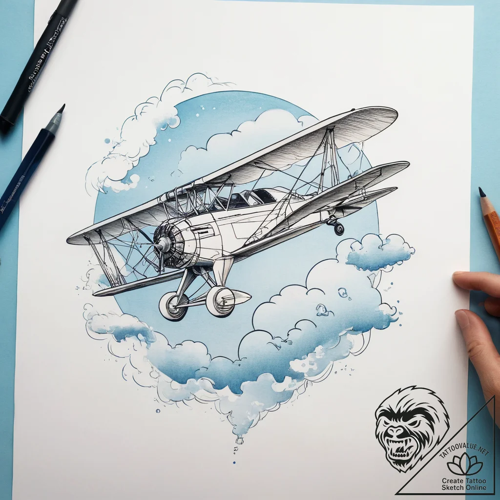 A biplane doing aerobatics against a clear bl... - tattoo sketch (№1753819568_0, 29.07.2025 20:06) — tattoovalue.net