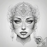 A single continuous line drawing of a face, a… – tattoo sketch (№1753820739_0, 29.07.2025 20:25) — tattoovalue.net